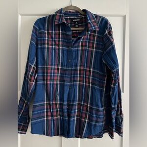 Lands' End Women's Blue Plaid Flannel Shirt